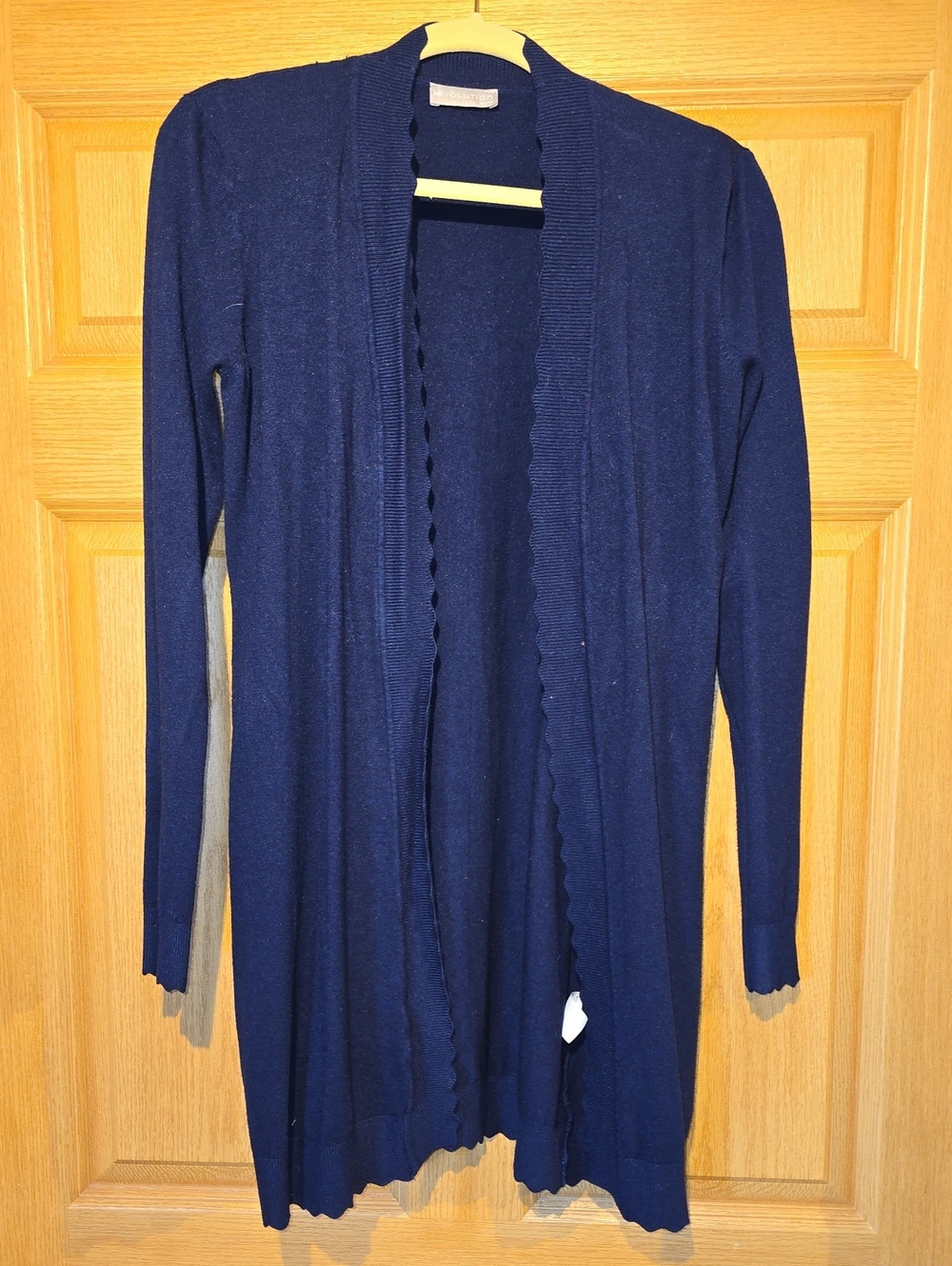 Women's Open-Front Scallop-Trim Cardigan Sweater - Navy